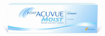 Das Bild zeigt eine Packung der 1-Day Acuvue Moist Linsen